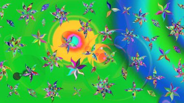 Düz Çiçek Elementleri Tasarımı. Çiçeksel fantezi tasarımı ve parlak bir arka plan çizimi. Renkli Bahar Teması çizim şablonu.