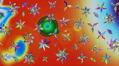 Çiçekler turuncu ve kırmızı renklerde. Raster illüstrasyonu. Küçük çiçekte sevimli çiçek deseni var..