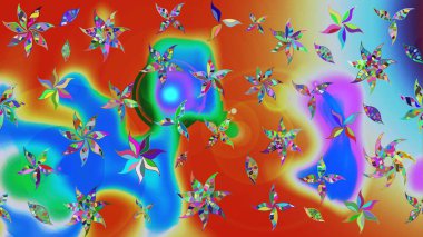 Suluboya çiçekli çiçek deseni. Raster illüstrasyonu. Mavi ve turuncu renkli güzel tekstil..