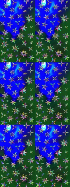 Mavi ve yeşil el çizimi desen. Sanat ilham verir, yeşildir, çiçek açar ve arka plan bırakır. Karalama çiçekleri çizim kalıbı. Raster deseni.