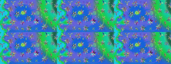 Raster illüstrasyonu. Şirin çiçek elementleri. Mavi ve yeşil renkli çiçekler. Çizim.