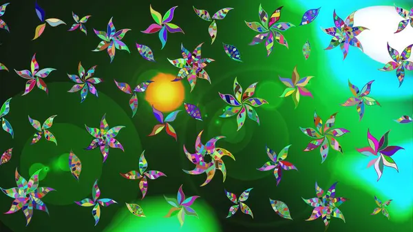 Düz Çiçek Elementleri Tasarımı. Renkli Bahar Teması eskiz kalıbı. Raster..