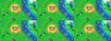 Çiçek tasarımı için inanılmaz bir kolaj cenneti tarzı. Parlak çiçekli kolaj çiçekleri yeşil ve mavi. Çiçekli zambaklar eskiz arka planı.