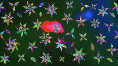 Renkli çizim kalıbı. Mavi ve gri renkli şirin tekstil tarzında. Raster illüstrasyonu. Çiçek duvar kâğıdı. Çiçek arka planı.