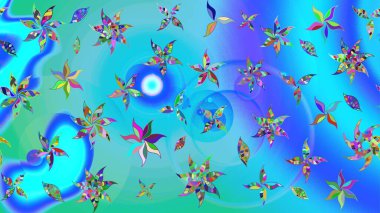 Raster hisseleri. Suluboya, elle çizilmiş. Eskiz arkaplan modeli. Çiçekler mavi ve yeşil üzerine.