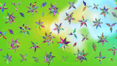 Yumuşak, yaz çiçekli arka plan. Çiçekli karalama şeklinde Raster çiçek deseni. Yeşil ve nötr renkte çiçekler.