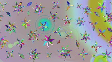 Raster Floral Illustration, Asyalı tekstil. Tarafsız ve gri renkte etnik çiçeklerle süslenmiş zarif bir eskiz..