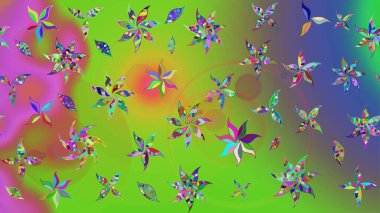 Yeşil ve mor renkli çiçekler. Raster illüstrasyonunda çiçek deseni çizimi.