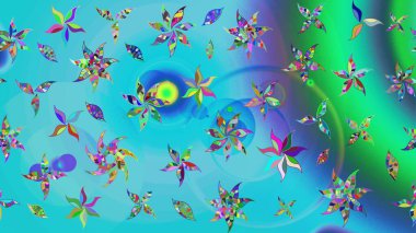 Raster - stok. Mavi ve yeşil çiçekli eskiz deseni, suluboya çiçek deseni, sevimli çiçek, duvar kağıdı, kart veya kumaş için fayanslı.