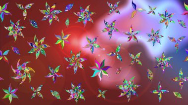 Varicolobrown ve Red Raster çizimi. Bir sürü kahverengi ve kırmızı soyut çiçekli tropik eskiz deseni. Küçük çiçekte sevimli çiçek deseni var..