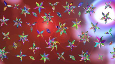 Küçük çiçekli yay deseni çiz. Raster illüstrasyonu. Suluboya tarzında kahverengi ve kırmızı renkler üzerine.