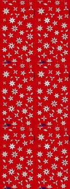 Asya tekstil tarzında. Raster illüstrasyonu. Kırmızı ve nötr renklerde çiçekler. Çiçek desenli çizim. Raster illüstrasyonu.