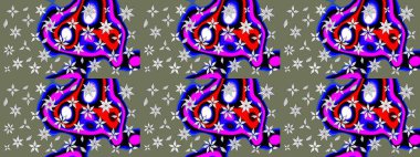 Raster illüstrasyonu. Yumuşak, bahar çiçekleri yeşil ve mavi renklerde. Yaprak ve çiçeklerin suluboya resmi, yeşil ve mavi renkler üzerine çizim deseni.