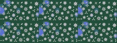 Küçük çiçekli basit bir çiçek çizimi. Raster illüstrasyonu. Yeşil ve nötr renklerde şirin çiçekler. Moda baskısı, albüm, ambalaj kağıdı, duvar kağıdı için zarif dekoratif süslemeler..