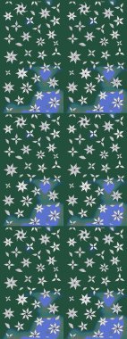 Raster illüstrasyonu. Çiçekli yumuşak bir eskiz şekli. Raster çiçekleri klasik tarzda çizilmiş. Yeşil ve mavi renklerde bahar çiçekleri..