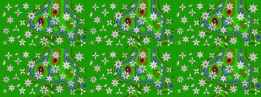 Şirin çiçekli eskiz deseni ve yeşil ve nötr renklerde yapraklar, suluboya çiçek deseni, duvar kağıdı, kart ya da kumaş için fayanslı. Raster illüstrasyonu.