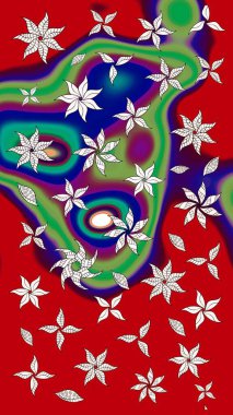 Suluboya stilinde kırmızı ve yeşil renklerde. Küçük çiçekli yay deseni çiz. Raster illüstrasyonu.