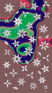 Şirin çiçekli eskiz deseni ve kahverengi ve nötr renklerde yapraklar, suluboya çiçek deseni, duvar kağıdı, kart ya da kumaş için fayanslı. Raster illüstrasyonu.