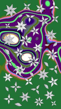 Tekrar eden çiçek arkaplanı, zarif yeşil ve nötr çiçek duvar kağıdı. Yeşil ve nötr renkler üzerine çiçek desenli çizimler, el yapımı papatyalar, papatyalar..