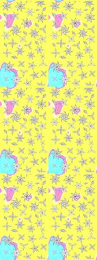 Çiçek arkaplan. Renkli çizim kalıbı. Raster illüstrasyonu. Çiçek duvar kâğıdı. Sarı ve beyaz renkli şirin tekstil.