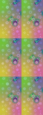 Çiçek duvar kâğıdı. Çiçek arkaplan. Raster illüstrasyonu. Renkli çizim kalıbı. Yeşil ve nötr renklerde şirin tekstil.