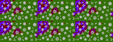 Raster illüstrasyonu. Yeşil ve nötr renklerde yeşil ve nötr papatyalar deseni. Yeşil ve nötr renklerde.