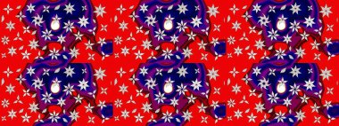 Kırmızı ve mavi renkte güzel çiçekli eskiz deseni, suluboya çiçek deseni, duvar kağıdı, kart ya da kumaş için fayanslı. Raster..