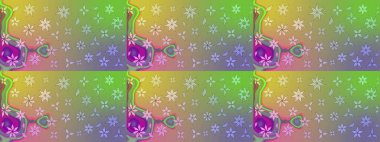 Raster illüstrasyonu. Çiçek desenli çizim. Asya tekstil tarzında. Tarafsız ve yeşil renklerde çiçekler. Raster illüstrasyonu.