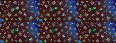 Robot resim. Raster illüstrasyonu. Kahverengi ve mavi renkli çiçekler. Şirin çiçek elementleri..