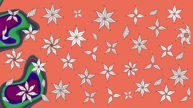 Raster illüstrasyonu. Çiçek desenli çizim. Turuncu ve nötr renklerde Asya tekstili.