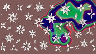 Kahverengi ve nötr renklerde çiçekler. Asya tekstil tarzında. Çiçek desenli çizim. Raster illüstrasyonu. Raster illüstrasyonu.