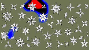 Kumaş desenli papatya çiçeği detayı. Yeşil ve nötr renkte çiçekler.