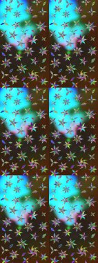 Kahverengi ve mavi çiçekli eskiz deseni, suluboya çiçek deseni, sevimli çiçek, duvar kağıdı, kart veya kumaş için fayanslı. Raster - stok.