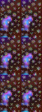 Çok kahverengi ve mor zarif küçük çiçekler ve kahverengi ve mor renkli komik böcekler, raster deseni, illüstrasyon.