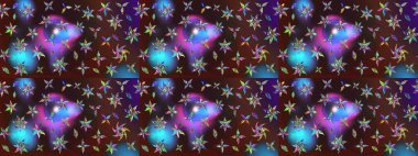 Raster illüstrasyonundaki çiçek desenli çizim. Çiçekler suluboya tarzında kahverengi ve mor renkte.