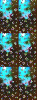 Sevimli çiçek raster deseni. Kahverengi ve mavi renkli çiçekler. Düz Çiçek Elementleri Tasarımı. Renkli Bahar Teması çizim şablonu.