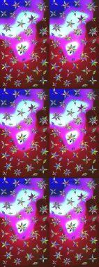 Suluboya çizim kalıbı. Kırmızı ve mor renkli çiçekler suluboya tarzında. Çiçek izi.