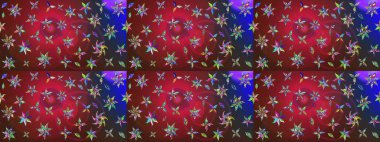 Renkli grunge, renkli ve kahverengi çiçeklerle soyut bir arka plan oluşturur. Nakış desenli çiçek deseni. İzler, kumaş, duvar kağıtları, tekstil için raster dokusu.