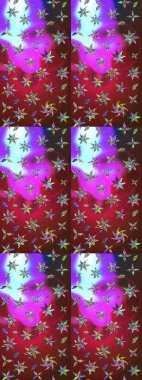 Raster illüstrasyonundaki çiçek desenli çizim. Suluboya tarzında kırmızı ve menekşe renkleri üzerine çiçekler.