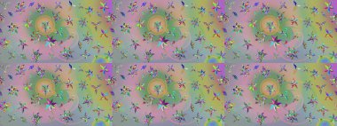 Raster illüstrasyonu. Tarafsız ve yeşil renklerde çiçekler. Robot resim. Şirin çiçek elementleri..