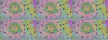 Elle boyanmış suluboya resim çizimleri, çiçekler ve bitkiler. Tarafsız ve yeşil renkte çiçekler.