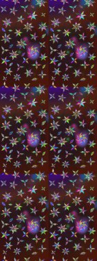 Raster illüstrasyonundaki çiçek desenli çizim. Kahverengi ve mor renkte çiçekler.