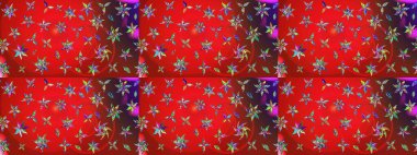 El çizimi. Raster illüstrasyonu. Çiçekler, dallar, bitkiler ve çiçekler. Güzel kumaş deseni.