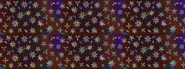 Raster Çiçek İllüstrasyonu 'nun şirin tekstili. Kahverengi ve mor renkli etnik çiçeklerle zarif bir eskiz deseni..