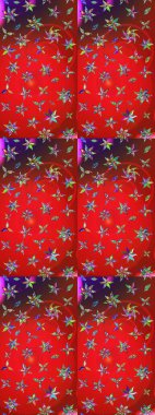 Kırmızı ve kahverengi renkte etnik çiçeklerle süslenmiş zarif bir eskiz şekli. Raster Çiçek İllüstrasyon Şirin Tekstil.