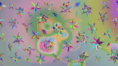 Tarafsız ve yeşil renklerde çiçekler. Raster düz çiçek çizim deseni. Tasarım hediye paketi, tebrik kartları, posterler ve afiş tasarımı.