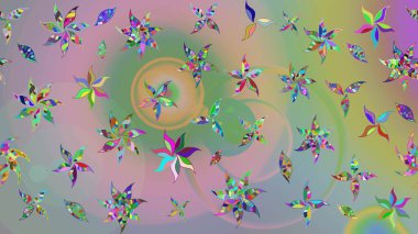 Tarafsız ve yeşil renklerde çiçekler. Raster illüstrasyonunda çiçek deseni çizimi.