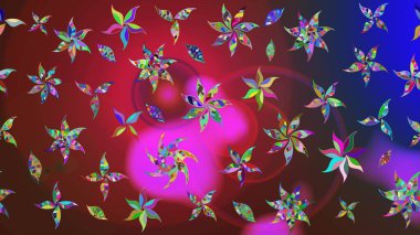 Çiçeksel fantezi tasarımı ve parlak bir arka plan çizimi. Düz Çiçek Elementleri Tasarımı. Renkli Bahar Teması çizim şablonu.