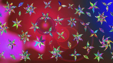 Raster illüstrasyonundaki çiçek desenli çizim. Suluboya tarzında kırmızı ve mavi renkte çiçekler.