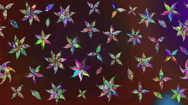 Kahverengi ve mor renkli çiçekler suluboya tarzında. Raster illüstrasyonunda çiçek deseni çizimi.